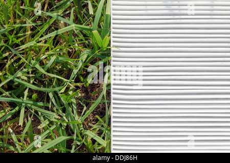 Bianco pulito il filtro dell'aria frammento su erba verde Foto Stock