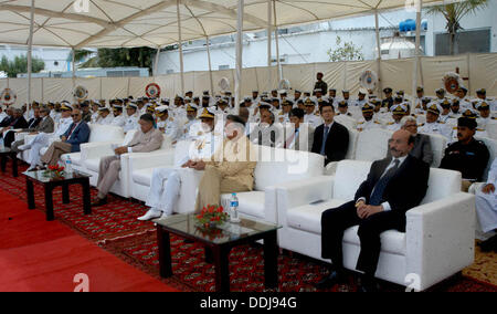 Di Karachi, Pakistan. Il 3 settembre 2013. Il primo ministro Muhammad Nawaz Sharif parlando ai PN ASLAT cerimonia di induzione nella darsena Karachi Handout dal Pakistan informazioni dipartimento   (foto di PID/Deanpictures/Alamy Live News Foto Stock