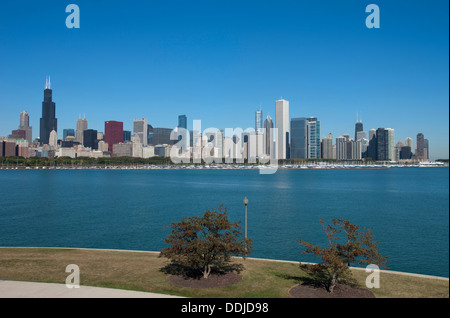 LAKESHORE SKYLINE DOWNTOWN CHICAGO ILLINOIS USA Foto Stock