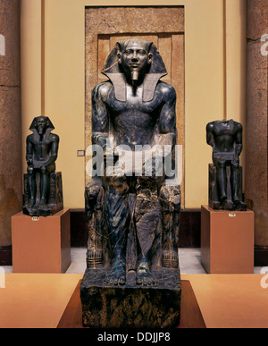 Diorite statua del faraone Khafre - XXVI secolo A.C. Museo di Antichità Egizie al Cairo, Egitto, Africa Foto Stock