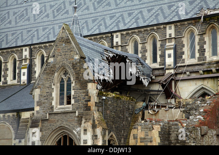 Cattedrale Chiesa di Cristo, gravemente danneggiata nel terremoto nel febbraio 2011, Piazza del Duomo, Christchurch, Nuova Zelanda Foto Stock