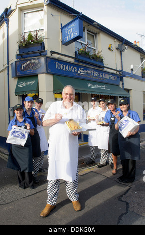 Hanbury premiato di pesce e chip shop in Babbacombe vicino a Torquay, Devon, Regno Unito Foto Stock