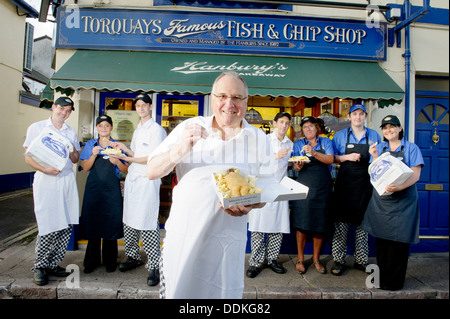 Hanbury premiato di pesce e chip shop in Babbacombe vicino a Torquay, Devon, Regno Unito Foto Stock