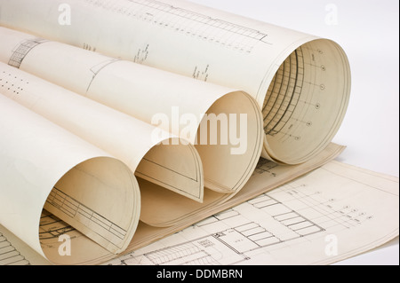 Vecchio ritorti di architettura e ingegneria di disegni Foto Stock