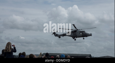 Royal Navy esercito AgustaWestland Future Lynx Wildcat AW159 elicottero airshow hovering forze armate giorno zz405 Foto Stock