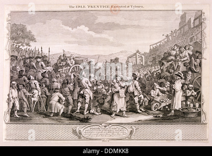 " Inattivo " prentice eseguito a Tyburn', piastra XI di industria e ozio, 1747. Artista: William Hogarth Foto Stock