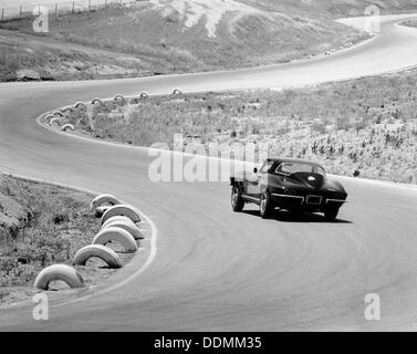 1964 Chevrolet Corvette Stingray su un avvolgimento racetrack, (c1964?). Artista: sconosciuto Foto Stock