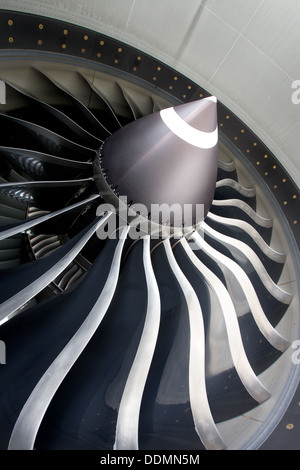 Chiusura del motore jet a bordo di aerei commerciali Foto Stock