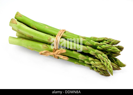 Mazzetto di asparagi un premio di verdure stagionali isolato su uno sfondo bianco con luce ombra Foto Stock