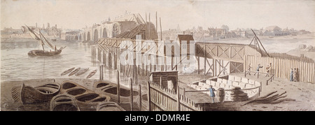 Costruzione di Blackfriars Bridge, c1762. Artista: Francis Grose Foto Stock