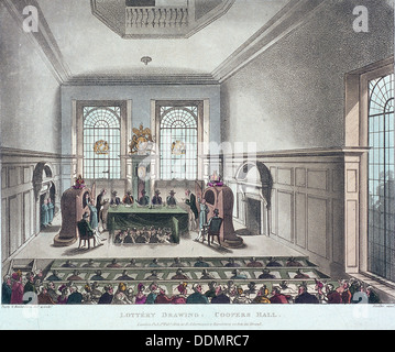 Disegno dello Stato Lottery, Coopers' Hall di Londra, 1809. Artista: Giuseppe Costantino Stadler Foto Stock