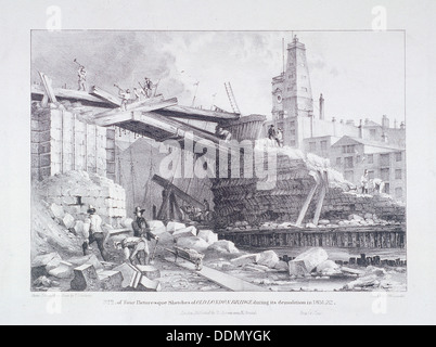 London Bridge (vecchio), Londra, 1832. Artista: Charles Joseph Hullmandel Foto Stock
