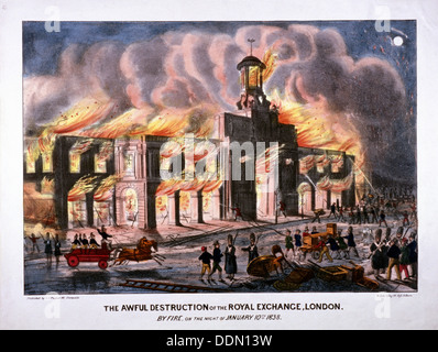 Royal Exchange (2nd) fire, Londra, 1838. Artista: W Clerk Foto Stock