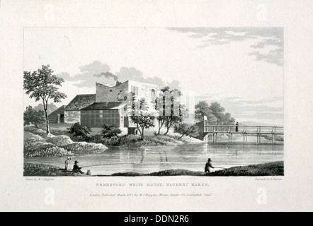 Vista del Beresford White House, Hackney Marsh, Hackney, Londra, 1830. Artista: Edward Duncan Foto Stock