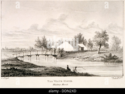 La Casa Bianca sulle rive del fiume Lea, Hackney Marsh, Londra, c1830. Artista: Charles razzista Foto Stock