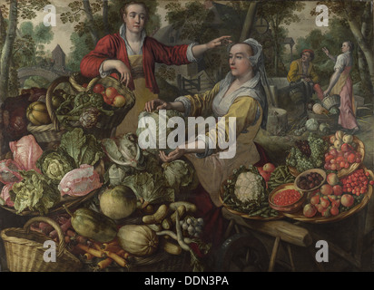I quattro elementi: Terra. Un mercato di frutta e verdura con la Fuga in Egitto in background, 1569. Artista: Beuckelaer, Joachim (ca. 1533-1574) Foto Stock