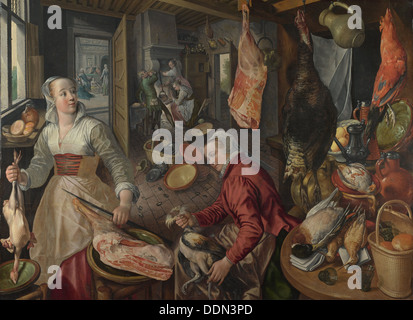 I quattro elementi: fuoco. Una scena di cucina con Cristo nella casa di Marta e Maria in background, 1569. Artista: Beuckelaer, Joachim (ca. 1533-15 Foto Stock