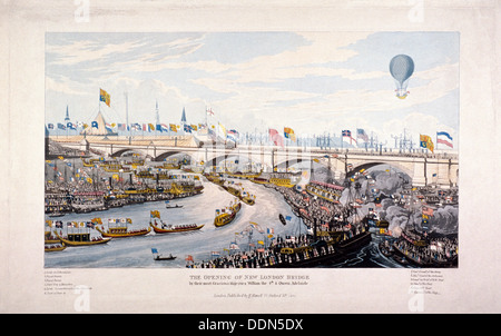 Apertura del London Bridge (nuovo), Londra, 1831. Artista: Anon Foto Stock