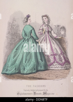 Due donne che indossano la moda, 1864. Artista: Anon Foto Stock