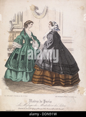 Due donne che indossano la moda, 1858. Artista: Anon Foto Stock