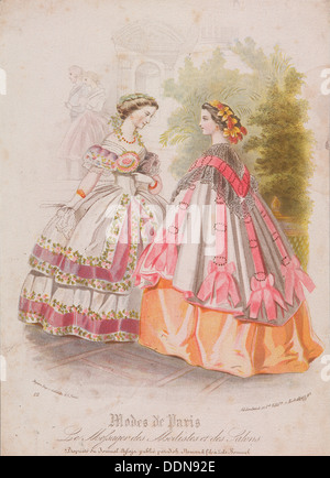 Due donne che indossano la moda, 1859. Artista: Anon Foto Stock
