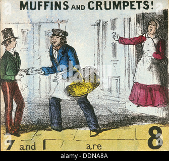 'Muffins e cialdine!", grida di Londra, c1840. Artista: TH Jones Foto Stock