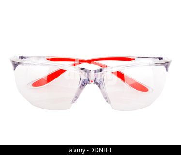 Equipaggiamento protettivo personale occhiali di sicurezza isolato su bianco Foto Stock