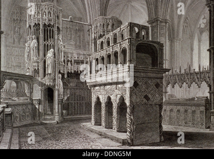 Edoardo il confessore il mausoleo del re della cappella, l'Abbazia di Westminster, Londra, c1818. Artista: John Le Keux Foto Stock