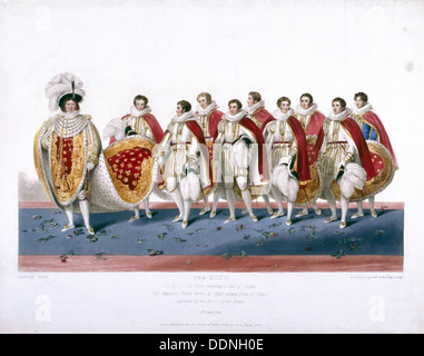 Re Giorgio IV nel suo abiti reali indossando un cappuccio di tenuta, 1826. Artista: Edward Scriven Foto Stock