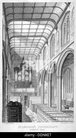 Chiesa di St Andrew Undershaft, Leadenhall Street, Londra, c1837. Artista: John Le Keux Foto Stock