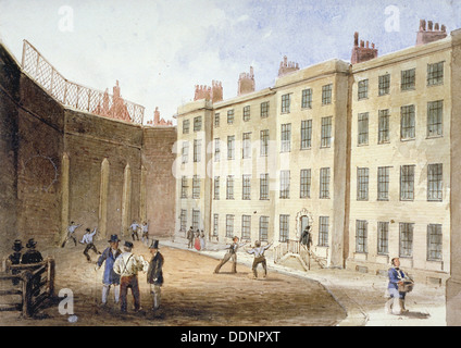 Vista della Prigione della flotta dai campi da tennis, città di Londra, 1845. Artista: Thomas Hosmer Pastore Foto Stock