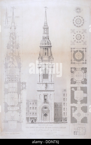 Chiesa di St Mary le Bow, città di Londra, 1850. Artista: John Le Keux Foto Stock