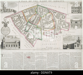 Mappa di Aldgate Ward, città di Londra, 1739. Artista: RW Seale Foto Stock