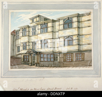 Casa di George Monck Duca di Albermarle in Grub Street, adesso Milton Street, City of London, 1797. Artista: Samuel Irlanda Foto Stock