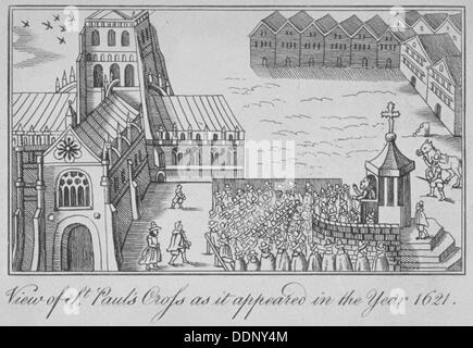 San Paolo della Croce e la vecchia cattedrale di St Paul, City of London, 1621 (1650). Artista: Anon Foto Stock