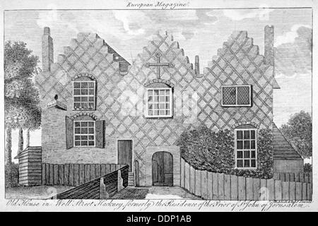 Vista di una casa in Via dei pozzi, Hackney, Londra, c1800. Artista: Anon Foto Stock