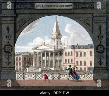 La Chiesa di San Giorgio, Bloomsbury, Holborn, Londra, c1800. Artista: Anon Foto Stock