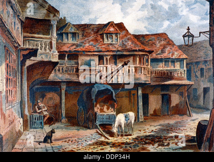 Cortile del Tabard Inn Borough High Street, Southwark, Londra, 1871. Artista: JS Virtù Foto Stock