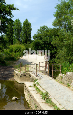 Antica Barton ponte che attraversa il fiume Avon, Bradford on Avon, Wiltshire, Inghilterra. Foto Stock