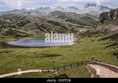 La Ercina lago in Picos de Europa, Covadonga, Asturias, Spagna, Europa Foto Stock