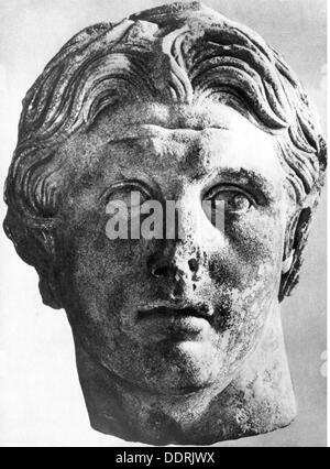 Alessandro III 'il Grande', 20.7.356 - 10.6.323 a.C., Re di Macedone 336 - 323 a.C., ritratto, busto di Lysippos di Pergamo, circa 325 a.C., Foto Stock