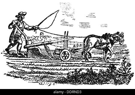 Agricoltura, lavoro agricolo, aratura, agricoltore con aratro belga, dopo l'incisione di J. J. Dorner, 1790, diritti aggiuntivi-clearences-non disponibile Foto Stock