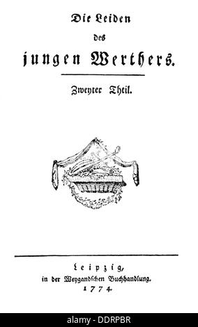 Goethe, Johann Wolfgang von, 28.8.1749 - 22.3.1832, autore/scrittore tedesco, opere, 'i dolori di Young Werther' ('die Leiden des jungen Werther'), parte prima, titolo, prima edizione, Weygand'sche Buchhandlung, Lipsia, 1774, Foto Stock