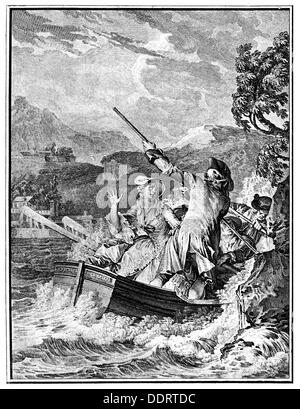 Rousseau, Jean-Jacques, 28.6. 1712 - 2.7.1778, il filosofo francese e autore / scrittore, opere, 'Julie, o il nuovo Heloise' (Julie ou La Nouvelle Heloise), Illustrazione, dopo il disegno da Jean-Michel Moreau (1741 - 1814), incisione su rame da N.Le paludi, circa 1776, artista del diritto d'autore non deve essere cancellata Foto Stock