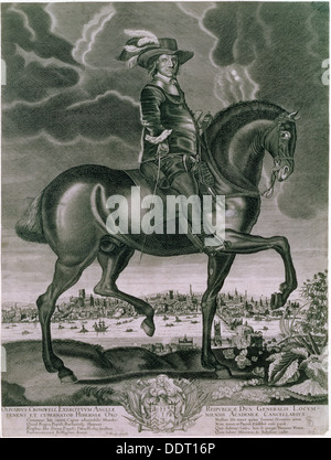 Ritratto equestre di Oliver Cromwell, c1655. Artista: Haelwegh Albert Foto Stock