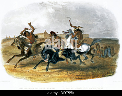 "Le corse di cavalli di indiani Sioux vicino a Fort Pierre', 1843. Artista: du Casse e Doherty Foto Stock