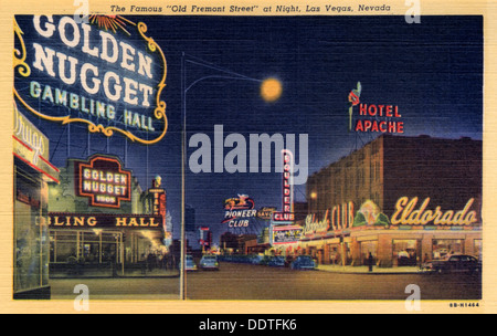 "L'Antica e famosa Fremont Street di notte, Las Vegas, Nevada, cartolina, 1948. Artista: sconosciuto Foto Stock