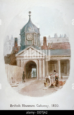 Gateway per il vecchio Museo Britannico (Montague House), Bloomsbury, Londra, 1850. Artista: James Findlay Foto Stock