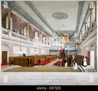 Vista interna del Foundling Cappella, Guilford Street, St Pancras, London, c1840. Artista: GR Sarjent Foto Stock