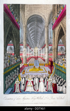 Incoronazione di Guglielmo IV e la Regina Adelaide nell Abbazia di Westminster, Londra, 1831. Artista: W leggere Foto Stock